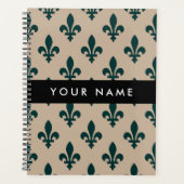 Fleur de Lis, Groen op Beige, Koninklijk, Uw Naam Planner (Voorkant)