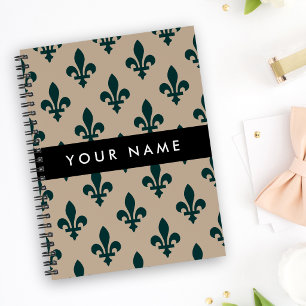 Fleur de Lis, Groen op Beige, Koninklijk, Uw Naam Planner