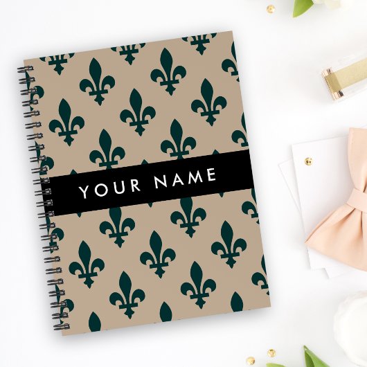 Fleur de Lis, Groen op Beige, Koninklijk, Uw Naam Planner