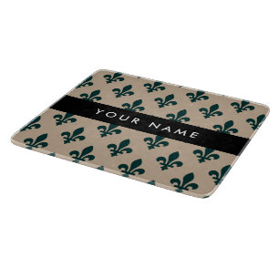 Fleur de Lis, Groen op Beige, Koninklijk, Uw Naam Snijplank