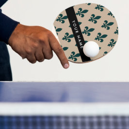 Fleur de Lis, Groen op Beige, Koninklijk, Uw Naam Tafeltennisbatje