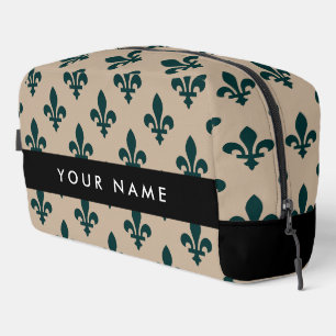 Fleur de Lis, Groen op Beige, Koninklijk, Uw Naam Toilettasje