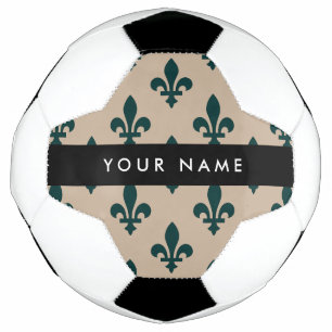 Fleur de Lis, Groen op Beige, Koninklijk, Uw Naam Voetbal
