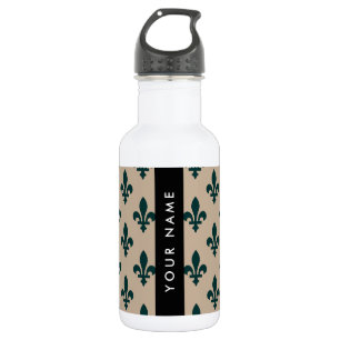 Fleur de Lis, Groen op Beige, Koninklijk, Uw Naam Waterfles