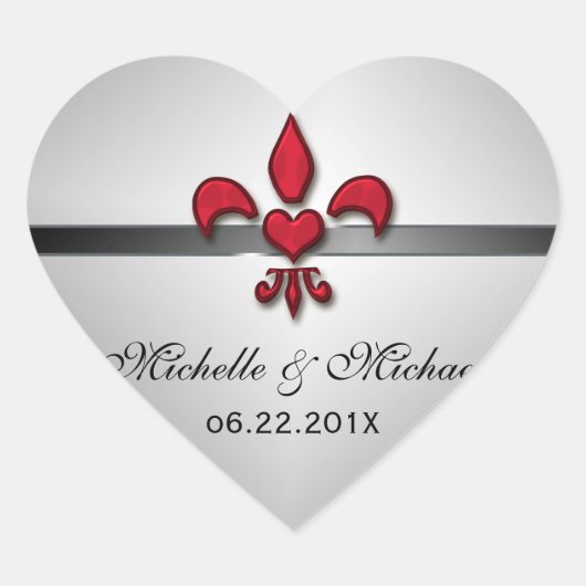 Fleur de Lis Hart Bruiloft Sticker (Voorkant)
