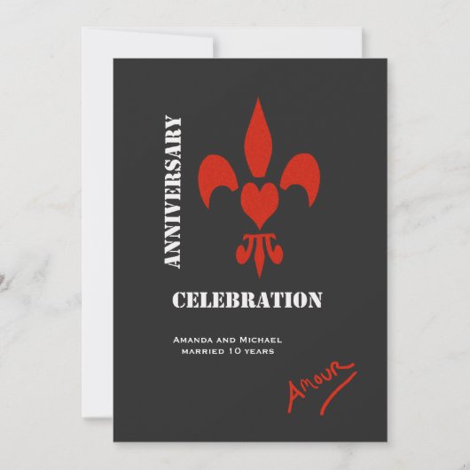 Fleur de Lis Heart Amour Jubileum Invites Kaart (Voorkant)