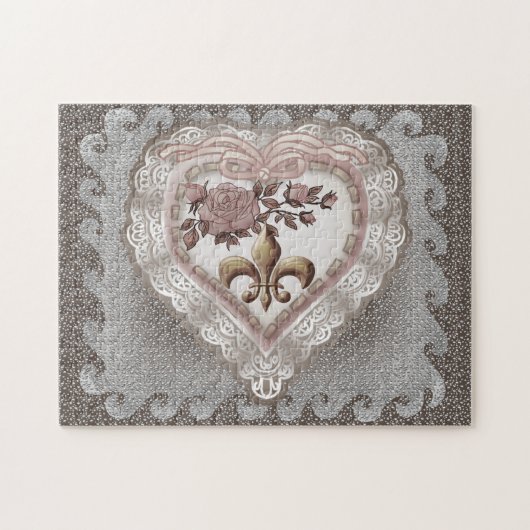 Fleur De Lis Heart Legpuzzel (Horizontaal)
