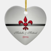 Fleur de Lis Heart Our First KerstWhite Keramisch Ornament (Voorkant)