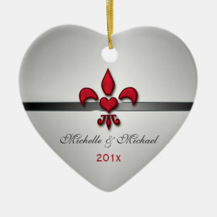 Fleur de Lis Heart Our First KerstWhite Keramisch Ornament