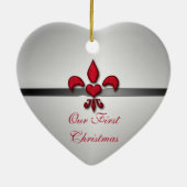 Fleur de Lis Heart Our First KerstWhite Keramisch Ornament (Achterkant)