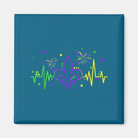 Fleur De Lis Heartbeat Nurse Mardi Gras Carnival M Magneet (Voorkant)