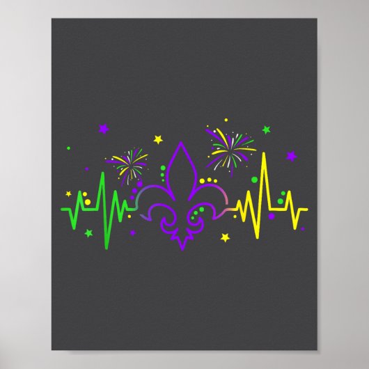 Fleur De Lis Heartbeat Nurse Mardi Gras Carnival M Poster (Voorkant)