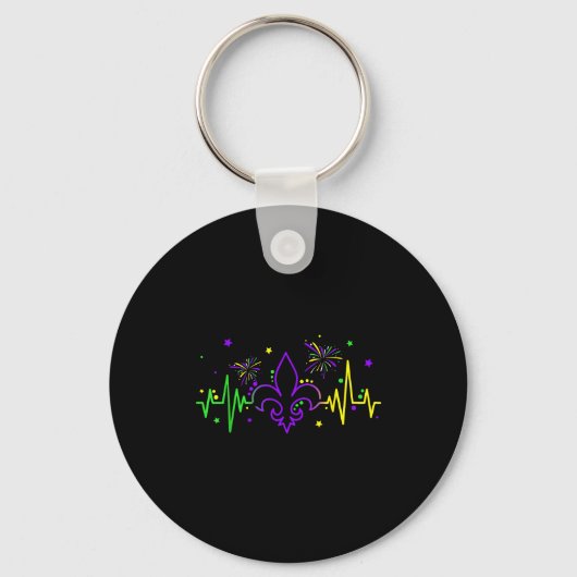 Fleur De Lis Heartbeat Nurse Mardi Gras Carnival M Sleutelhanger (Voorkant)