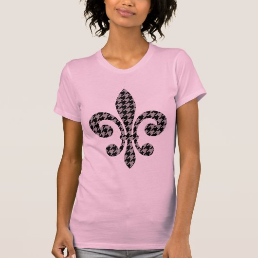 fleur de lis houndstooth in zwart-wit en grijs t-shirt (Voorkant)