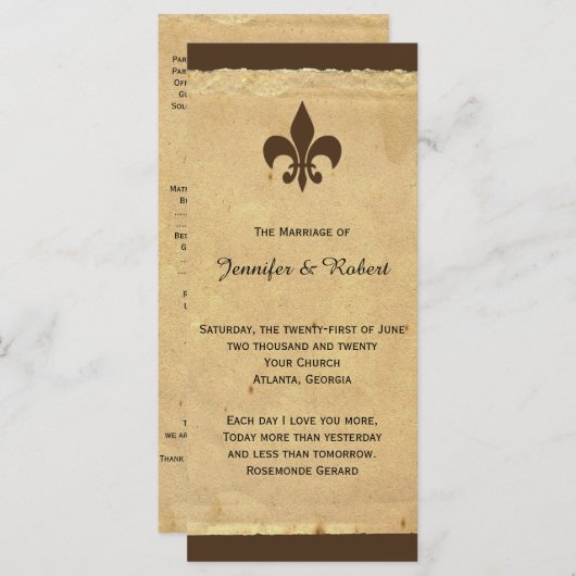 Fleur de Lis huwelijksprogramma Programmakaart (Voorkant / Achterkant)