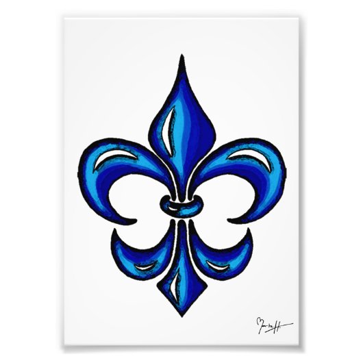 Fleur de Lis in Blue Foto Afdruk (Voorkant)