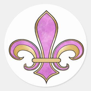 Fleur de Lis in effen kleur - Roze of Cerise Ronde Sticker