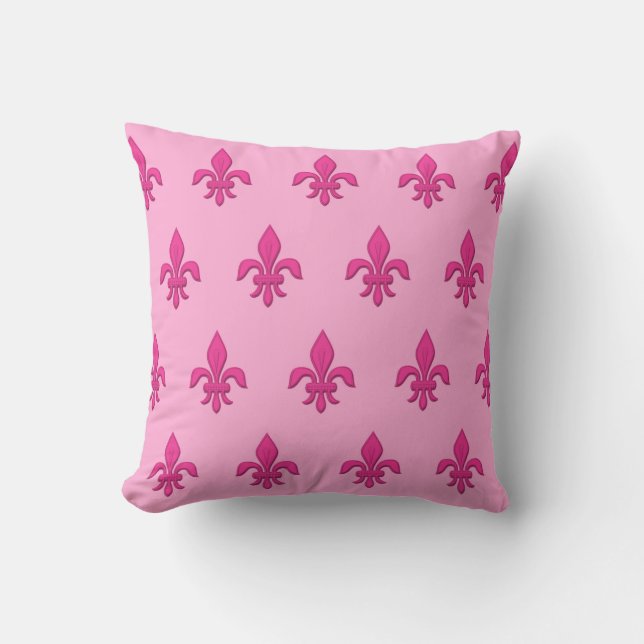 Fleur de Lis in Fuchsia Pink in lichtroze Kussen (Voorkant)