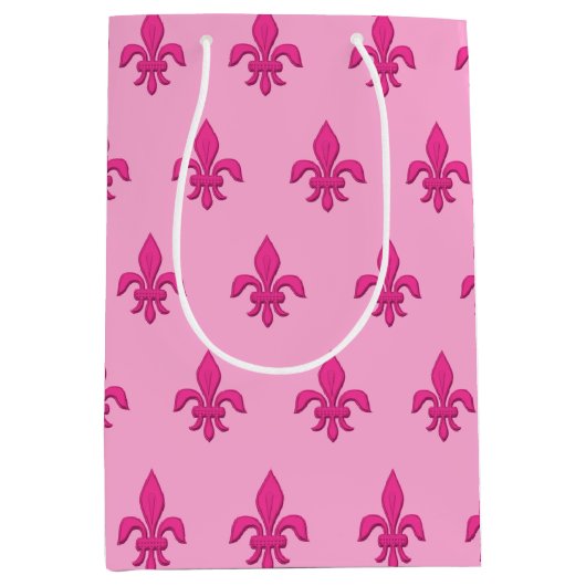 Fleur de Lis in Fuchsia Pink in lichtroze Medium Cadeauzakje (Voorkant)