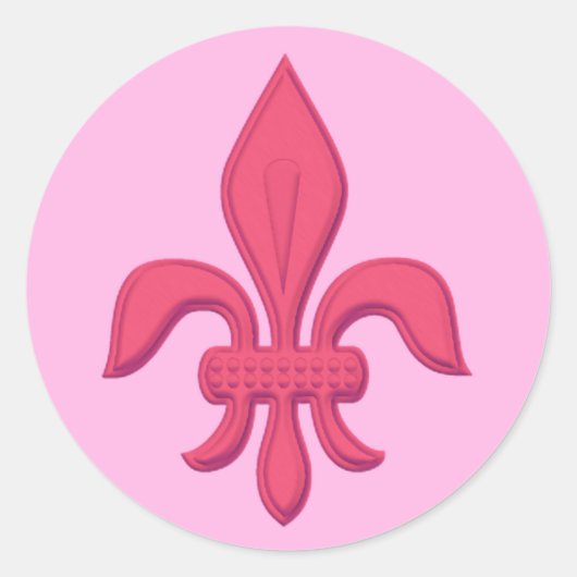 Fleur de Lis in Fuchsia Pink in lichtroze Ronde Sticker (Voorkant)