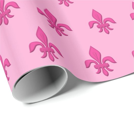 Fleur de Lis in Fuchsia Roze op Licht Roze Cadeaupapier (Rol Hoek)