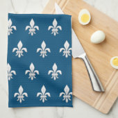 Fleur de Lis in het wit op diepkobalt blauw Theedoek (Quarter Fold)