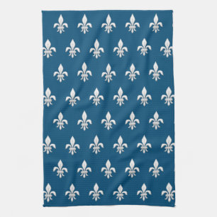 Fleur de Lis in het wit op diepkobalt blauw Theedoek