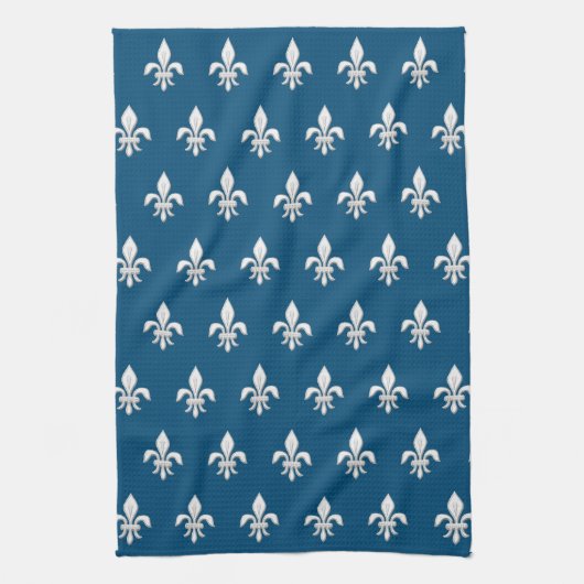 Fleur de Lis in het wit op diepkobalt blauw Theedoek (Verticaal)