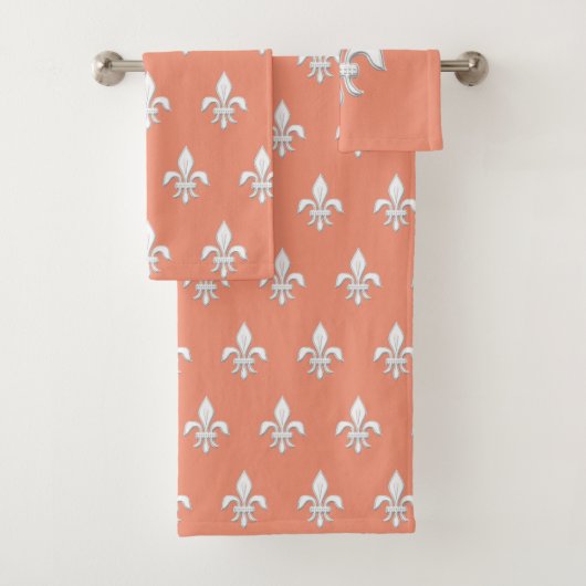 Fleur de Lis in het wit op licht koraalroze / perz Bad Handdoek (Insitu)
