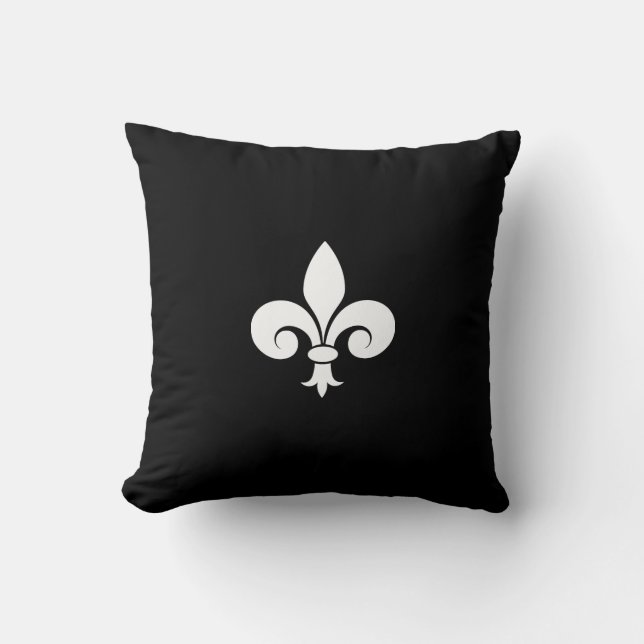 Fleur de Lis in het wit op zwart Kussen (Voorkant)