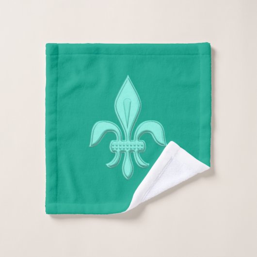 Fleur de Lis in Light Aqua on Turquoise Bad Handdoek (Wasdoekje)