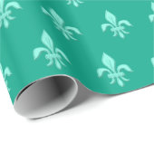 Fleur de Lis in Light Aqua on Turquoise Cadeaupapier (Rol Hoek)