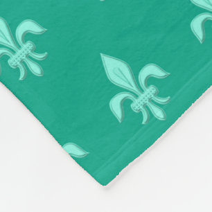 Fleur de Lis in Light Aqua on Turquoise Fleece Deken