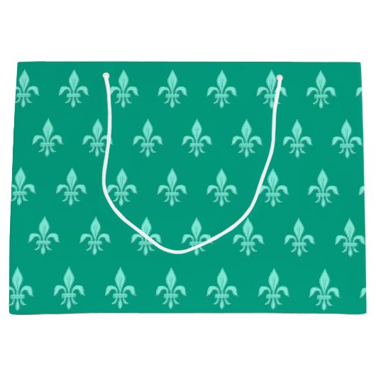 Fleur de Lis in Light Aqua on Turquoise Groot Cadeauzakje (Voorkant)