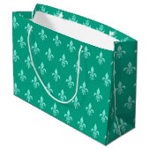 Fleur de Lis in Light Aqua on Turquoise Groot Cadeauzakje (Achterkant Gekanteld)