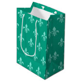Fleur de Lis in Light Aqua on Turquoise Medium Cadeauzakje (Voorkant Gekanteld)