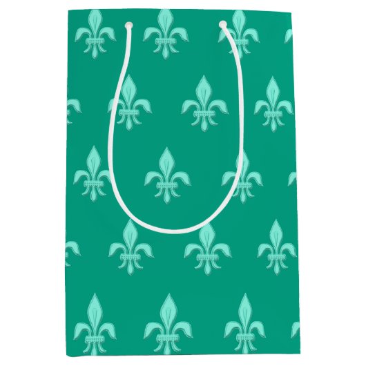 Fleur de Lis in Light Aqua on Turquoise Medium Cadeauzakje (Voorkant)