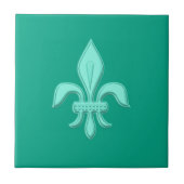Fleur de Lis in Light Aqua on Turquoise Tegeltje (Voorkant)
