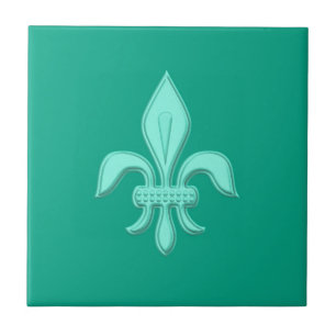 Fleur de Lis in Light Aqua on Turquoise Tegeltje