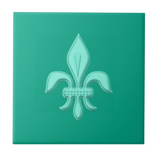 Fleur de Lis in Light Aqua on Turquoise Tegeltje (Voorkant)