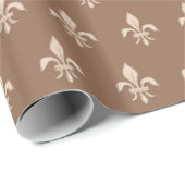 Fleur de Lis in Light Beige op Taupe Tan Cadeaupapier (Rol Hoek)