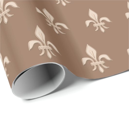 Fleur de Lis in Light Beige op Taupe Tan Cadeaupapier (Rol Hoek)