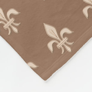 Fleur de Lis in Light Beige op Taupe Tan Fleece Deken
