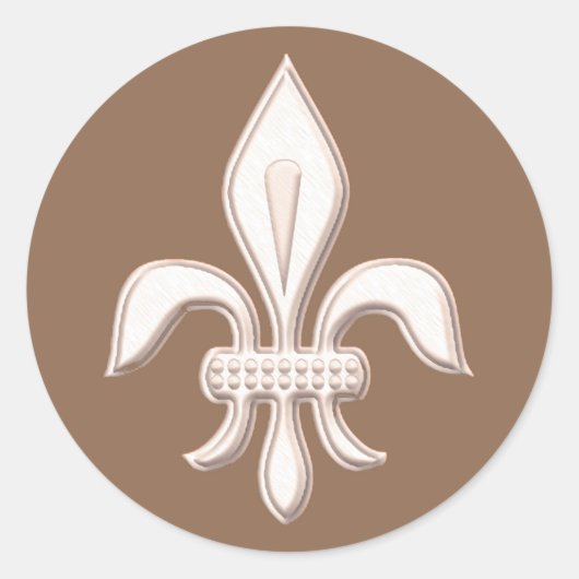 Fleur de Lis in Light Beige op Taupe Tan Ronde Sticker (Voorkant)