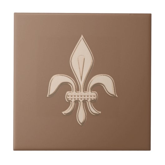 Fleur de Lis in Light Beige op Taupe Tan Tegeltje (Voorkant)