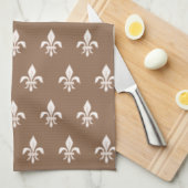 Fleur de Lis in Light Beige op Taupe Tan Theedoek (Quarter Fold)