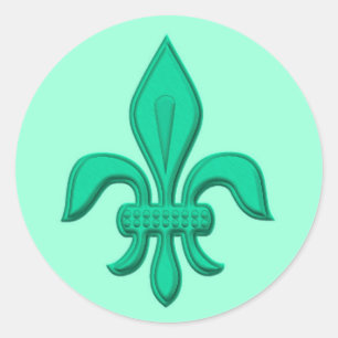 Fleur de Lis in Turquoise en Light Aqua Ronde Sticker