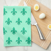 Fleur de Lis in Turquoise en Light Aqua Theedoek (Quarter Fold)