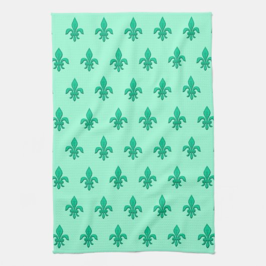 Fleur de Lis in Turquoise en Light Aqua Theedoek (Verticaal)