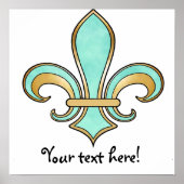 Fleur de Lis in vaste kleur - Turquoise Aqua Poster (Voorkant)